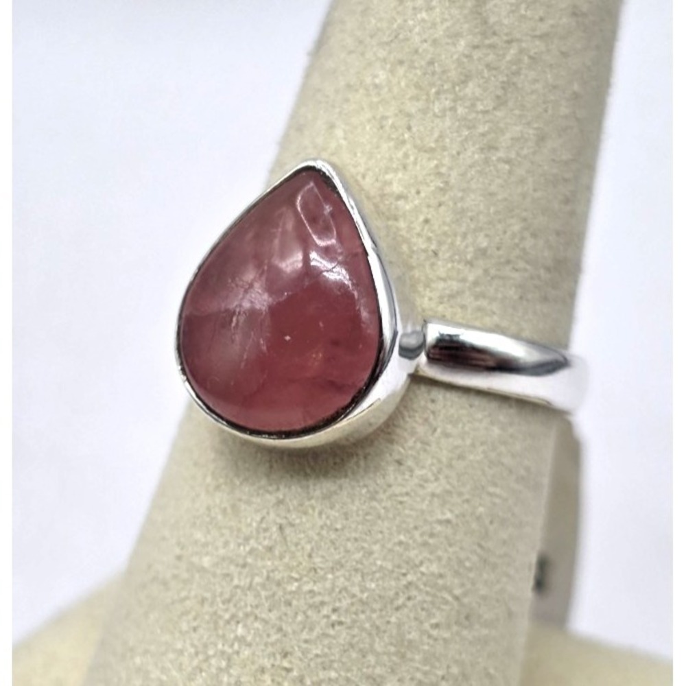 Rhodochrosite Gemstone Teardrop Ring Size‎ 8 Sterling Silver Handmade NWT